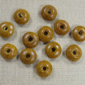 Perles rondelle en bois marron 14mm – lot de 15