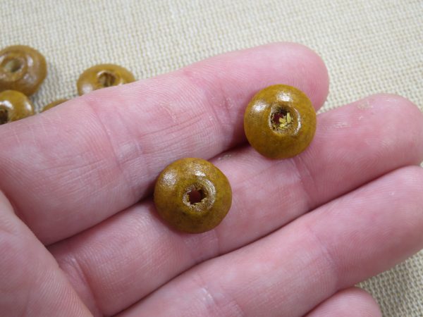 Perles rondelle en bois marron 14mm - lot de 15