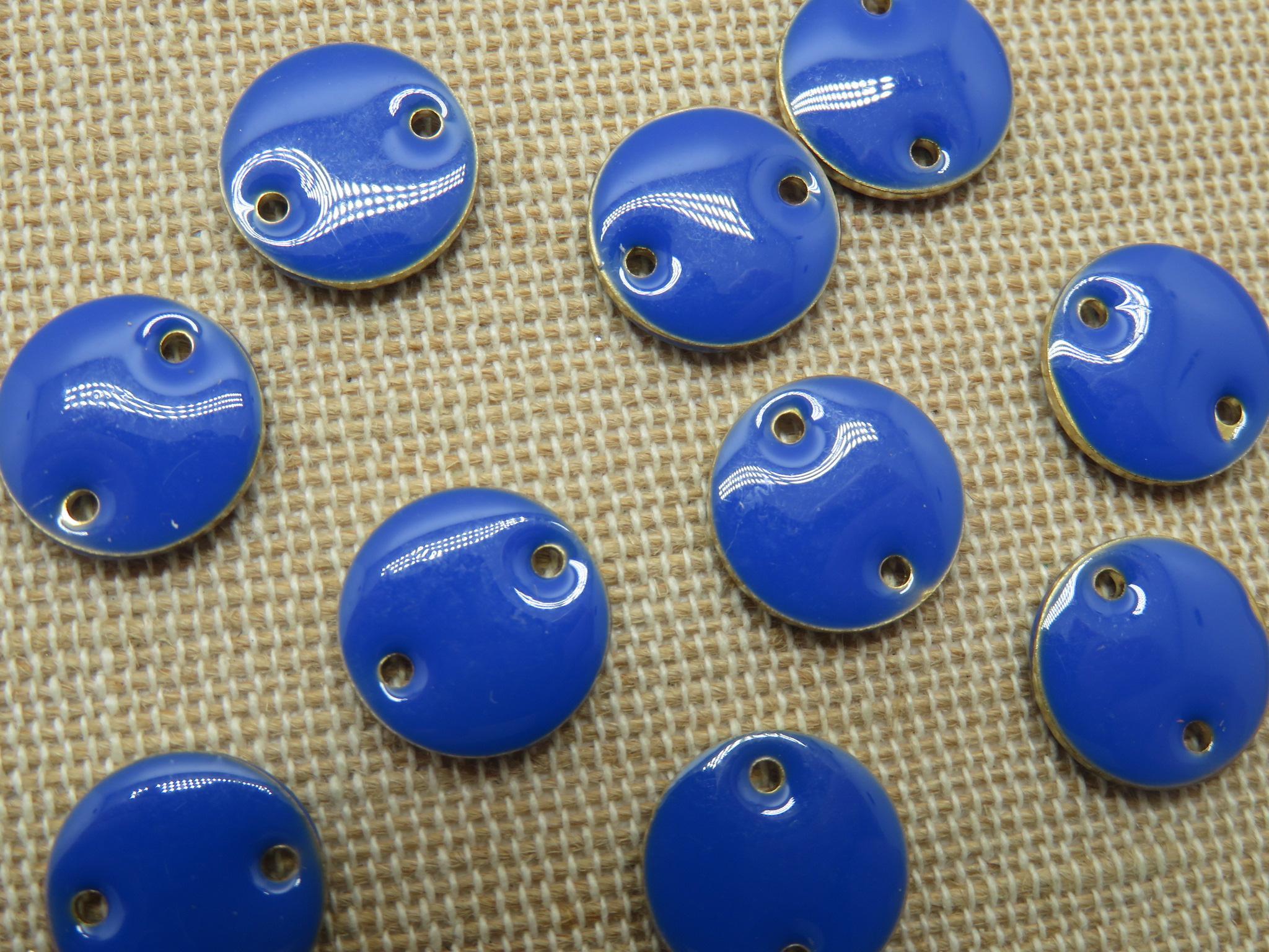Breloques sequin bleu rond émaillé, pendentifs connecteur rond 12mm, lot de petit pendentifs, apprêt pour bijoux, fournitures bijoux