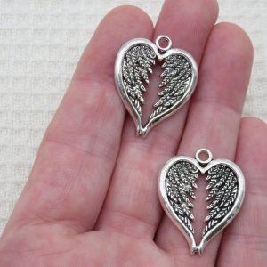 Pendentifs cœur ailes d’ange argenté en métal – lot de 2