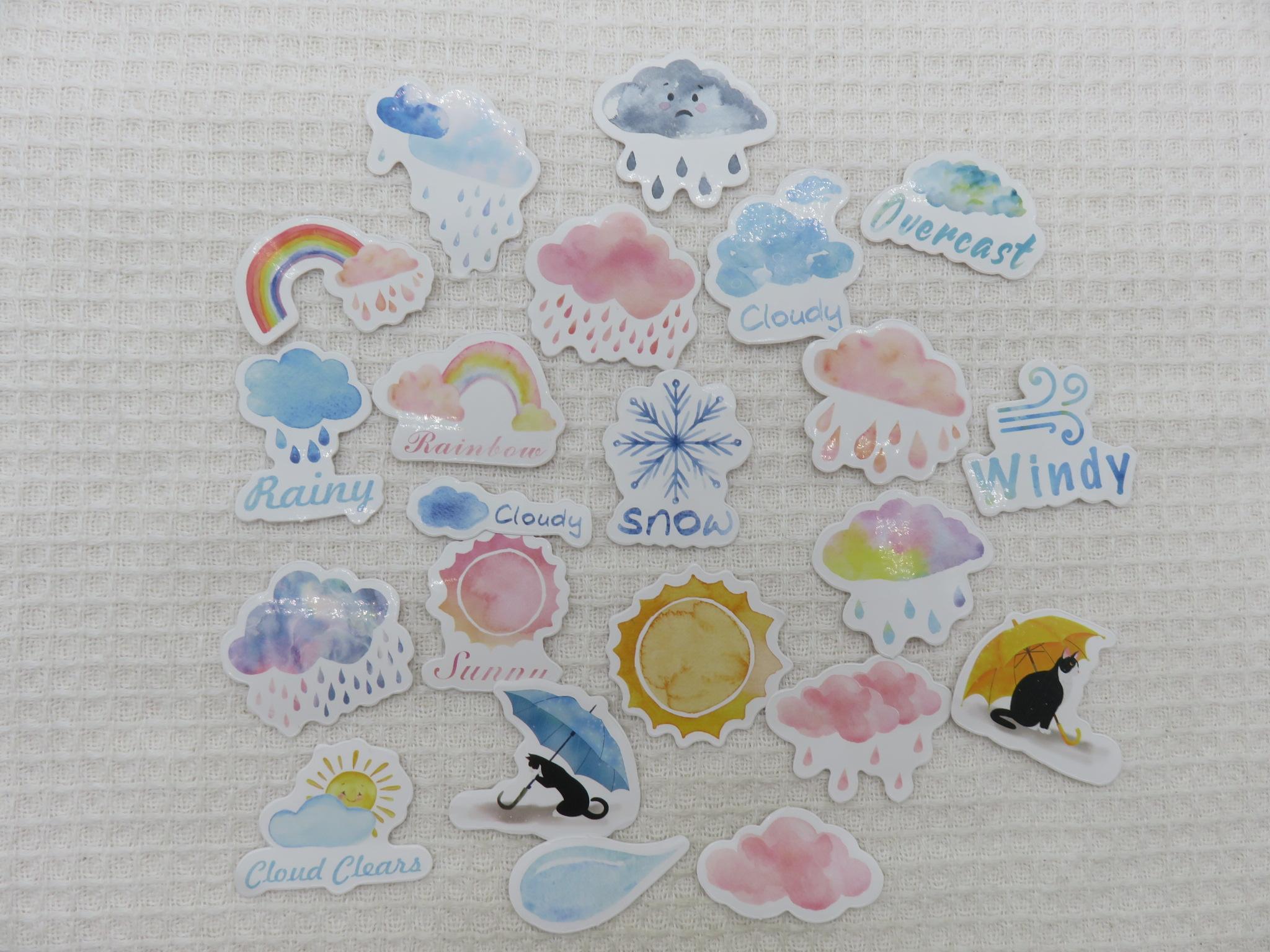 Stickers nuage soleil autocollant, étiquette scrapbooking, stickers décoration bullet journal