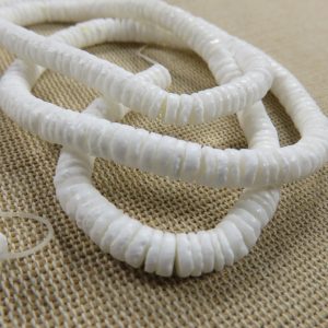 Perles rondelle 6mm coquillage naturelle blanc – lot de 20