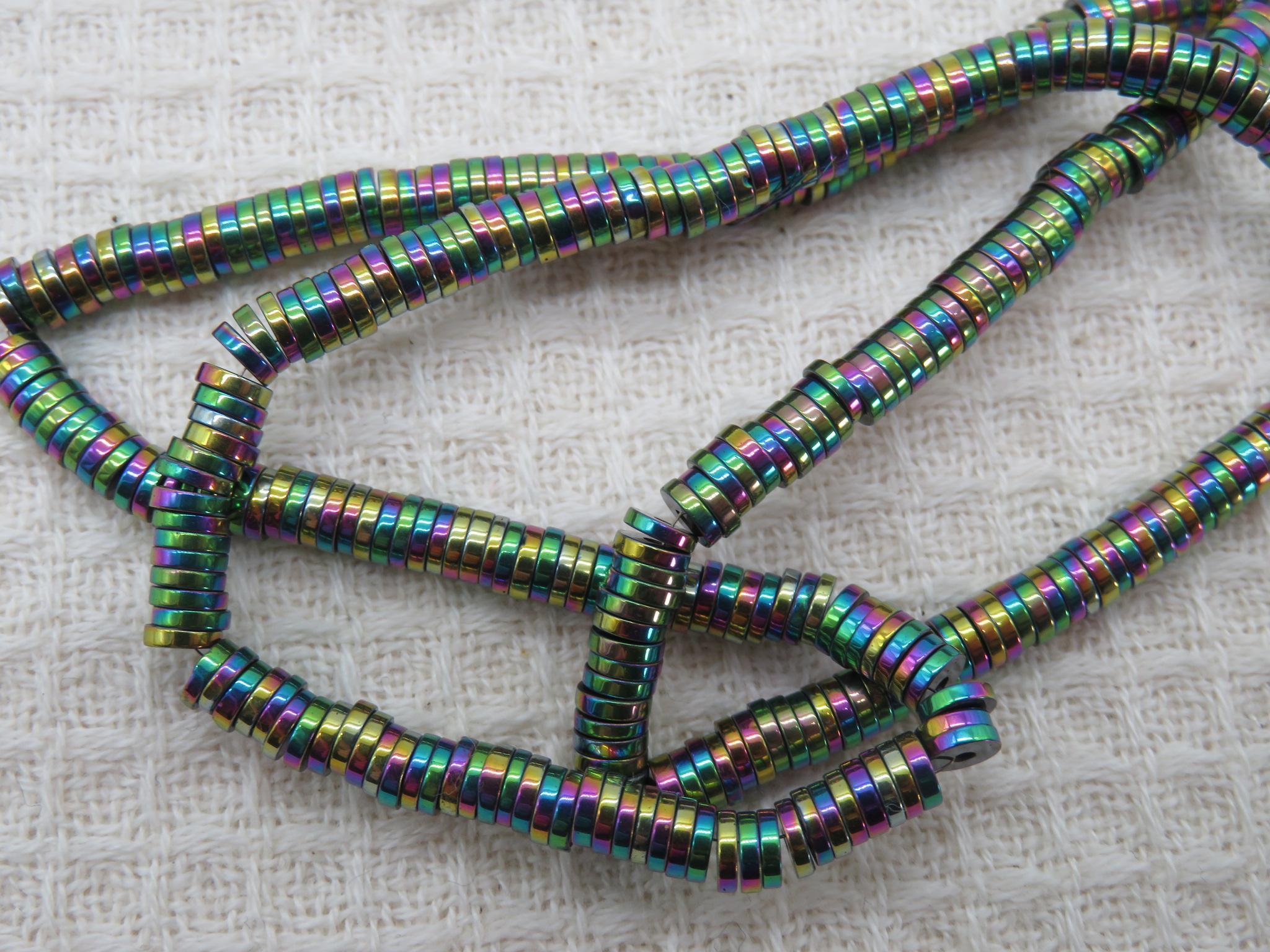 Perles rondelle hématite multicolore rond-plat 4mm