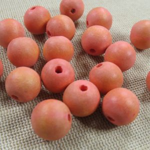 Perle en bois orange 13mm ronde – lot de 18