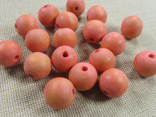 Perle en bois orange 13mm ronde - lot de 18
