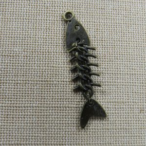 Pendentif squelette os poisson bronze breloque 48mm bijoux Punk