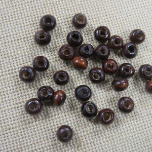 Perles rond plat en bois marron foncé 5mmx3mm – lot de 25
