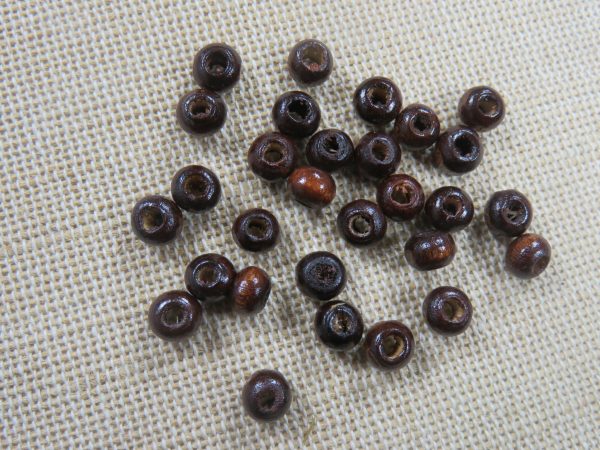 Perles rond plat en bois marron foncé 5mm x 3mm