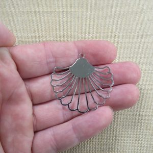 Pendentif éventail argenté filigrané en métal, création bijoux DIY