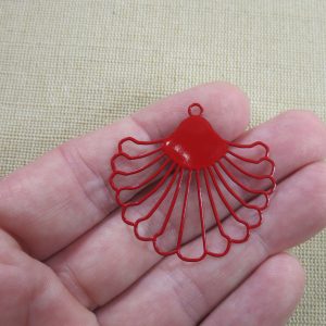 Pendentif éventail rouge filigrané en métal, création bijoux DIY