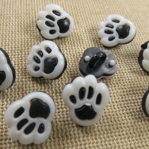 Boutons patte de chat acrylique 13mm noir et blanc – lot de 10