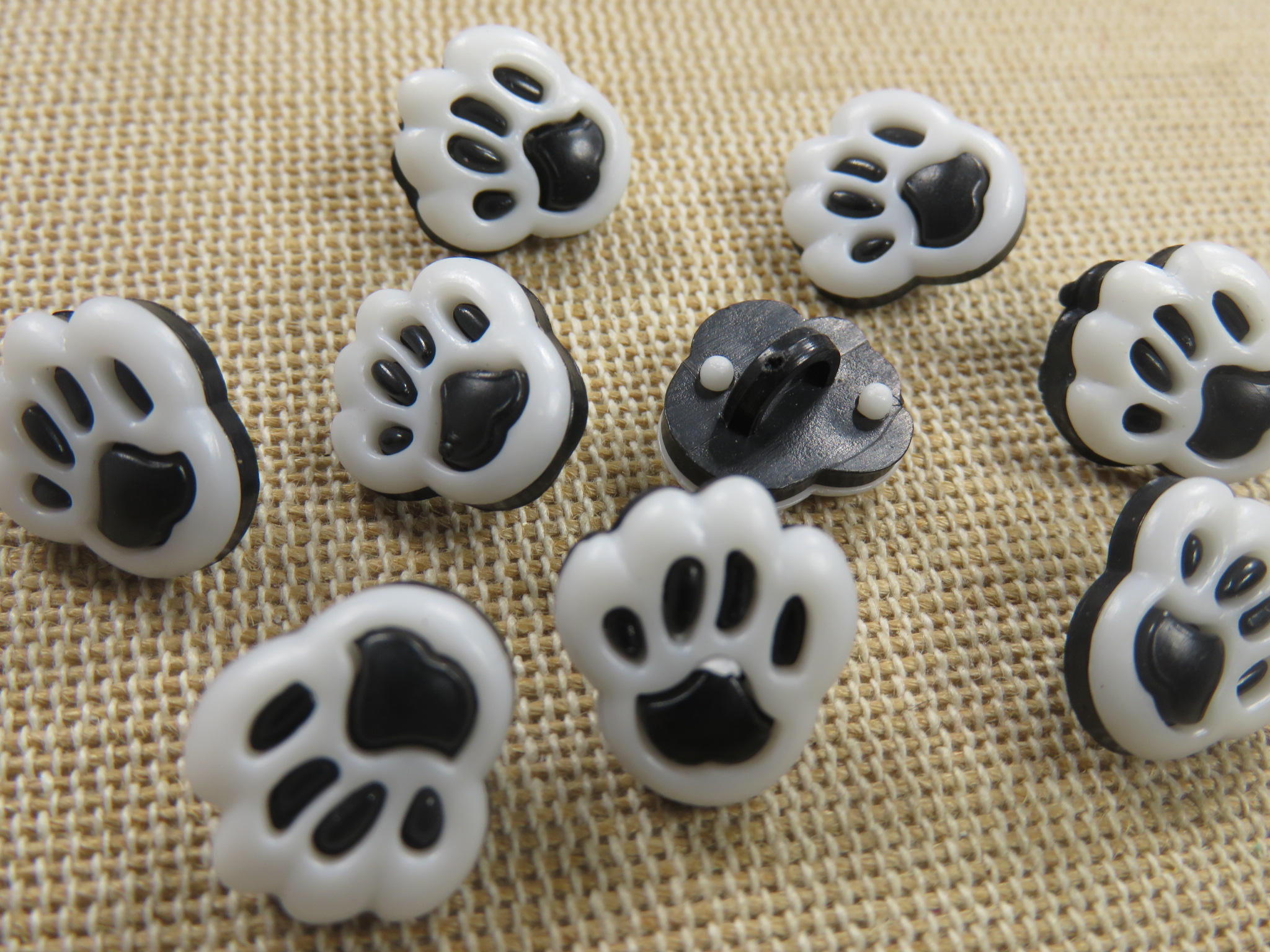 Boutons patte de chat acrylique 13mm noir et blanc