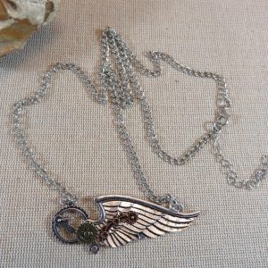 Steampunk collier aile d’ange engrenage, bijoux femme