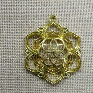 Pendentif fleur de vie doré 43mm Lotus en métal