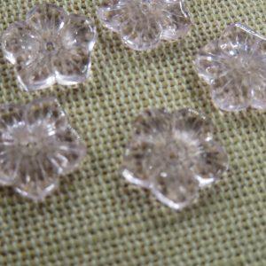 Perles fleur rose en verre 12mm gravure pétale – lot de 5