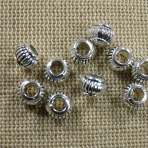 Perles lanterne argenté 7x5mm en métal gros trou – lot de 10
