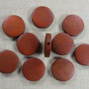 Perles rond-plat en bois 20mm marron – lot de 10