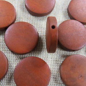 Perles rond-plat en bois 20mm marron – lot de 10