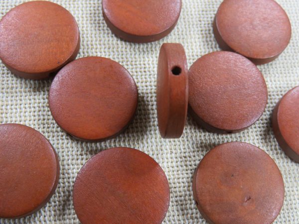 Perles rond-plat en bois 20mm marron