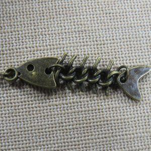 Mono boucle d’oreille punk poisson squelette bronze, bijoux mixte