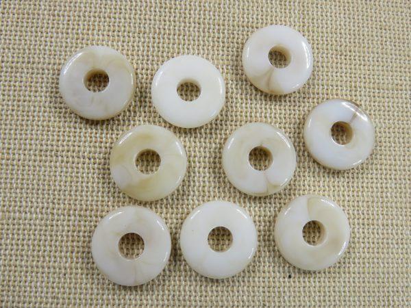 Perles rondelle marbré beige 15mm en acrylique