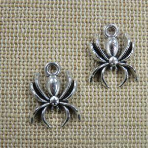 Pendentif araignée argenté 18mm breloque en métal – lot de 2