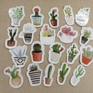 Stickers plante verte cactus autocollant étiquette scrapbooking / 22pcs