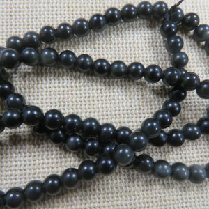 Perles Obsidienne 4mm noir ronde – lot de 10 pierre de gemme A