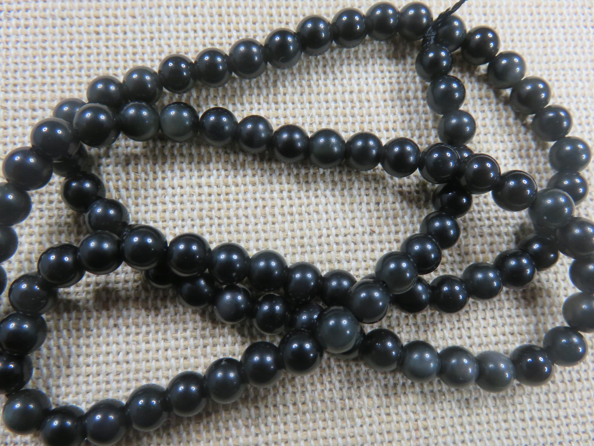 Perles Obsidienne 4mm noir ronde - lot de 10 pierre de gemme A