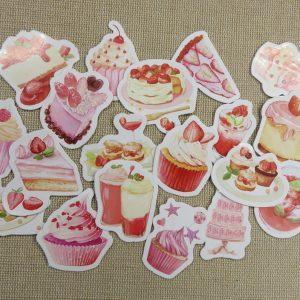 Stickers gâteaux fraise dessert étiquette autocollant scrapbooking – 23pcs