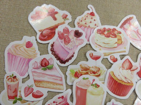 Stickers gâteaux fraise dessert étiquette autocollant scrapbooking