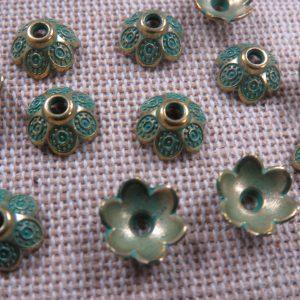 Coupelles fleur bronze patiné 9mm apprêt pour bijoux – lot de 10
