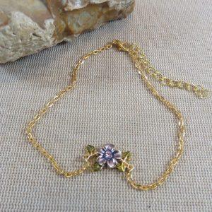 Bracelet chaine de cheville doré et fleur violette, bijoux de pied pour femme