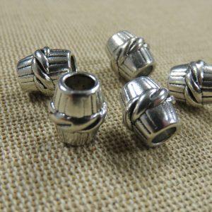 Perles tonneau métal argenté 11x10mm – lot de 5