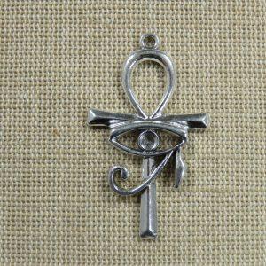Pendentif croix Ankh œil d’horus argenté 43mm