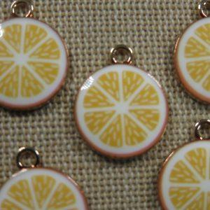 Breloques citron jaune pendentif métal émaillé 19mm – lot de 5