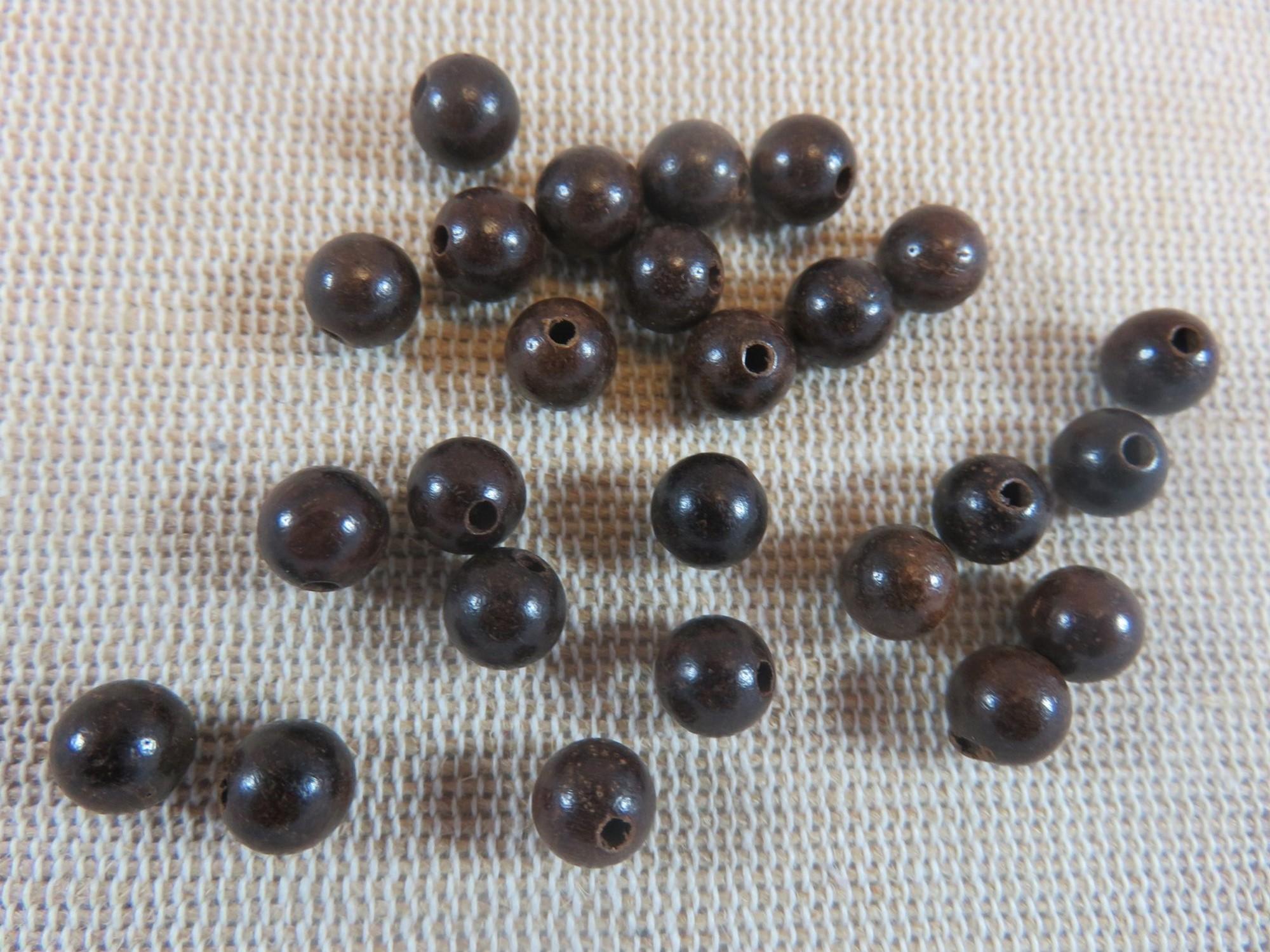 Perles en bois marron foncé, perles ronde 6mm, lot de perles, perles pour bijoux, perles bois marron 6mm, création bijoux DIY
