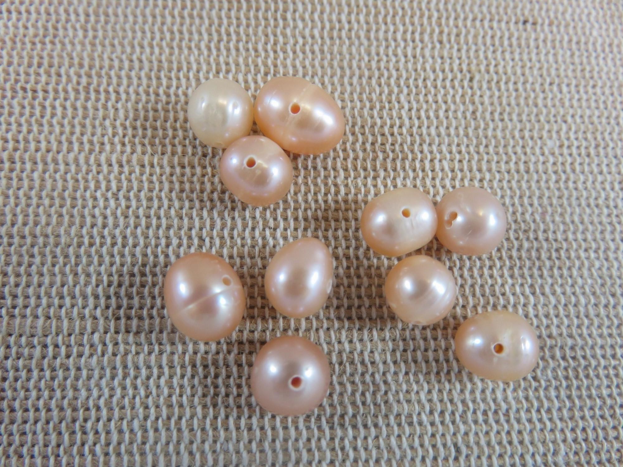 perles de culture, perles d'eau douce, perles de 6mm à 9mm, lot de perles, perles nacré pêche