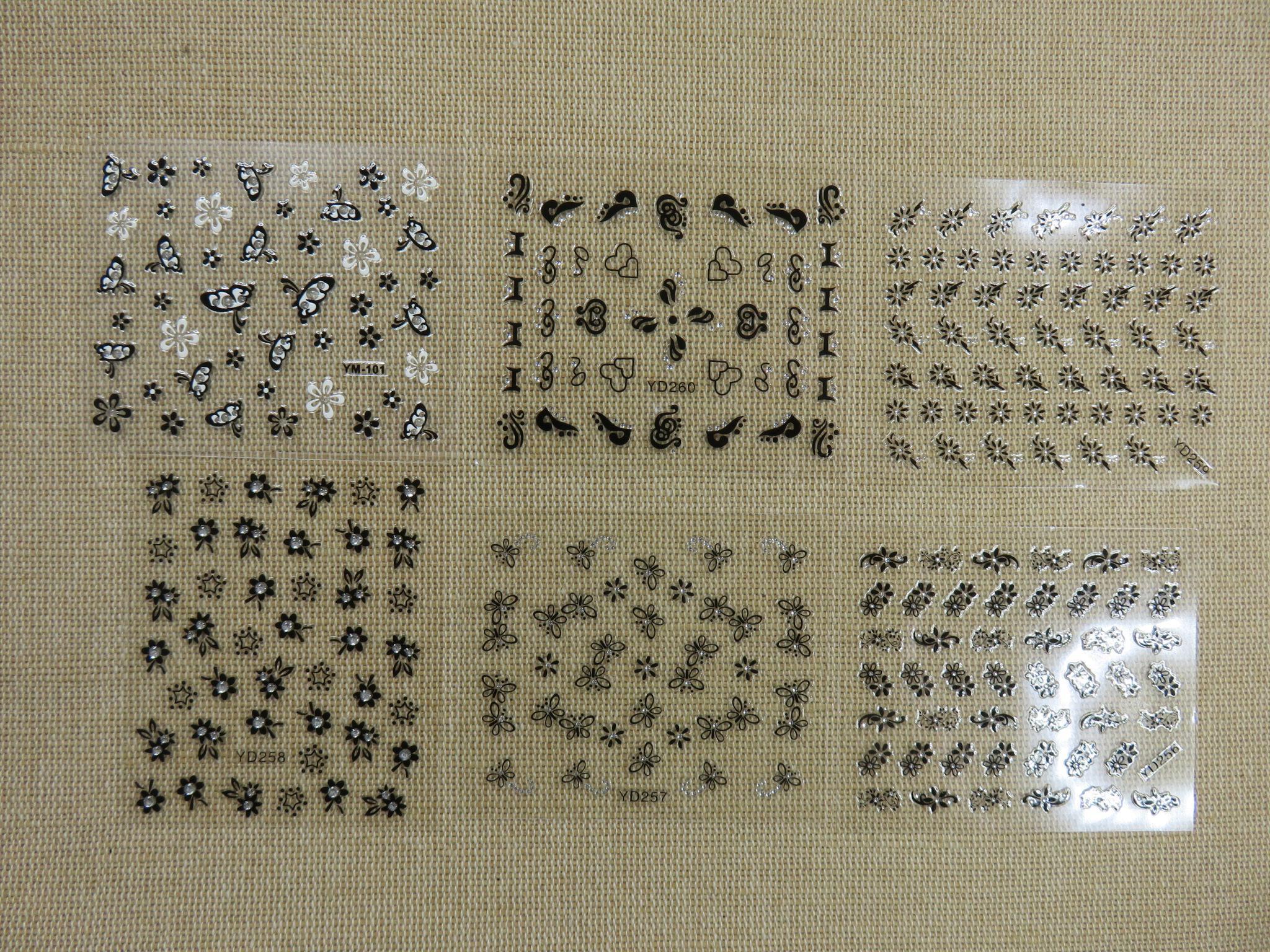 Stickers d'ongle Fleurs blanc et noir Nails-Art - étiquette autocollant décoration d'ongle