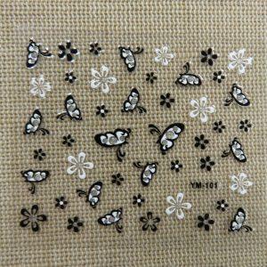 Stickers d’ongle Fleurs blanc et noir Nails-Art – étiquette autocollant décoration d’ongle / 6pcs