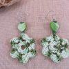 Boucles d'oreille textile fleur crocheté et cœur vert - bijoux Unique pour femme