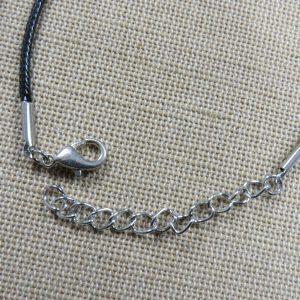 Bracelet cordon coton ciré noir 18cm avec chaînette et mousqueton – lot de 5
