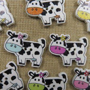 Boutons vache en bois multicolore couture scrapbooking – lot de 8