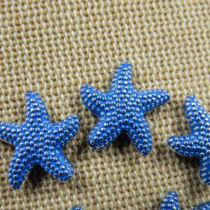 Perles étoile de mer bleu 14mm en métal – lot de 5