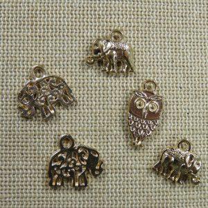 Breloques éléphant animaux métal doré – lot de 5