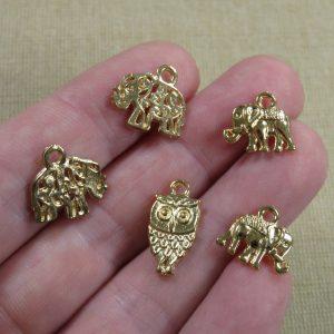 Breloques éléphant animaux métal doré – lot de 5