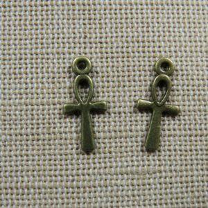 Breloque croix Ankh bronze en métal 18mm – lot de 2