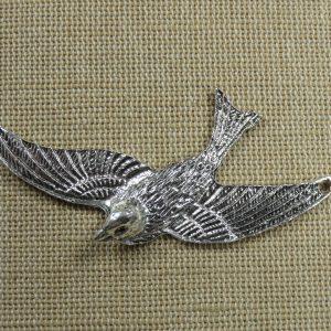 Pendentif oiseau argenté 73x35mm en métal – breloque animaux