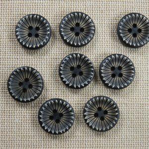 Boutons en bois noir gravé pétale 15mm – lot de 8 bouton de couture