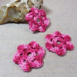 Écusson fleur rose crocheté coton à coudre – Lot de 3